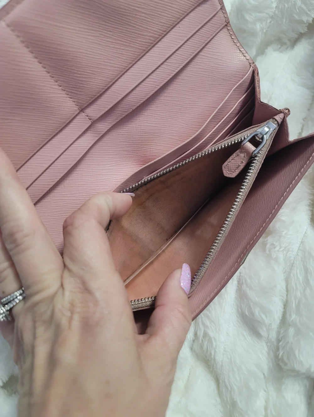 Prada Floral Continental Wallet made from pink Saffiano leather